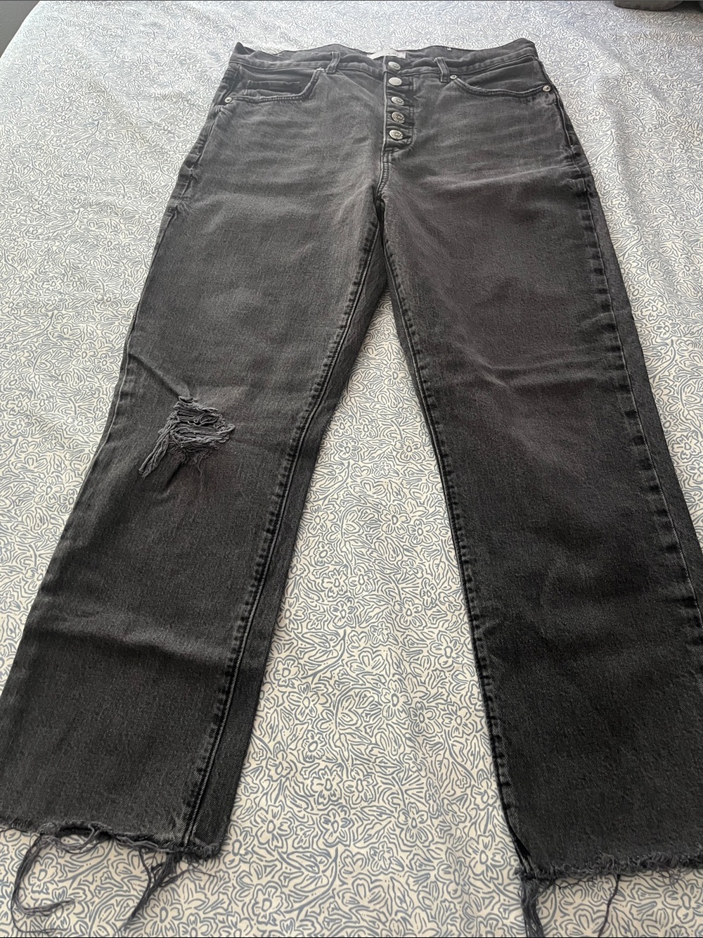 LOFT Black High-Rise Button-Fly Straight Jeans